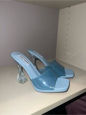Steve Madden Light Blue Clear-Heel Slide Sandals